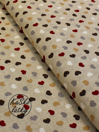 Režná látka barevná srdíčka