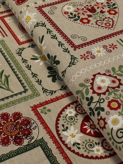 Zbytek - Režná látka krojový patchwork  30 x 140 cm