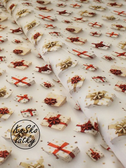 Zbytek - Bavlněná látka vánoční dárky  40 x 145 cm