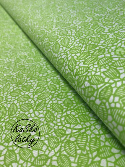 Zbytek - Bavlněná látka světle zelené lístky  20 x 140 cm