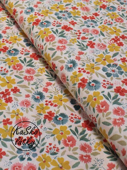 Bavlněná látka barevné kytičky