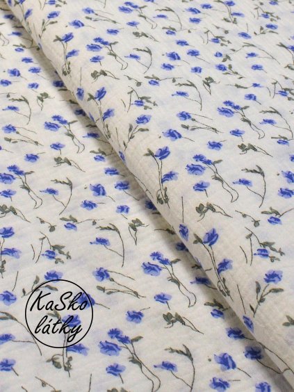 Mušelín modré kytičky