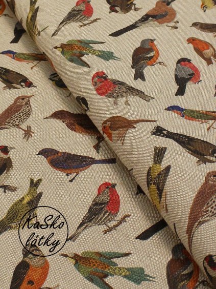 Zbytek - Režná látka ptáčci  30 x 140 cm