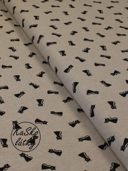 Zbytek - Režná látka černé kočky  40 x 140 cm