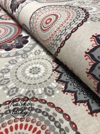 Zbytek - Režná látka červené mandaly  70 x 140 cm