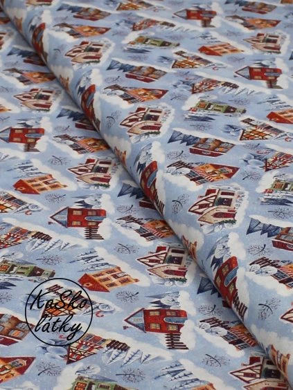Zbytek - Bavlněná látka vánoční městečko  40 x 150 cm