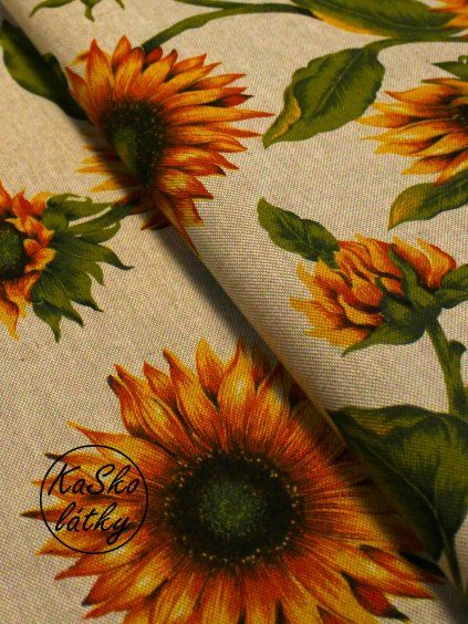 Zbytek - Režná látka slunečnice  40 x 140 cm