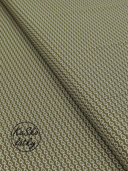 Zbytek - Bavlněná látka khaki lístky  40 x 150 cm