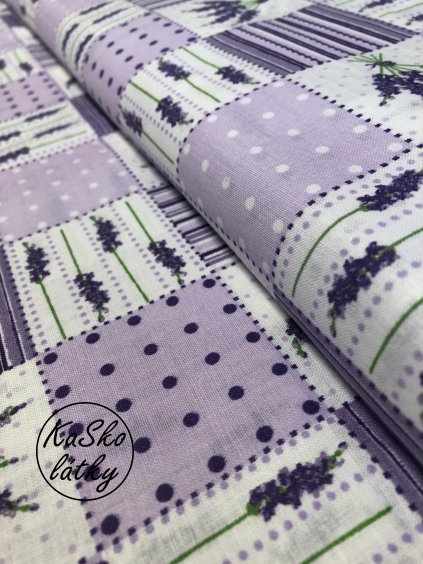 Bavlněná látka levandulový patchwork