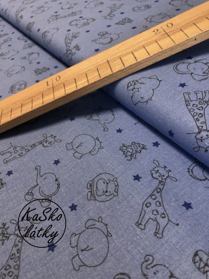 Bavlněná látka zvířátka na modré