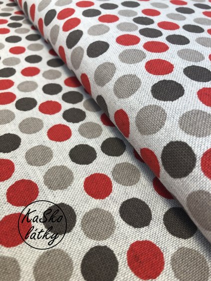 Režná látka červené a hnědé puntíky