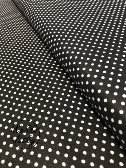 Bavlněná látka malý bílý puntík na černé