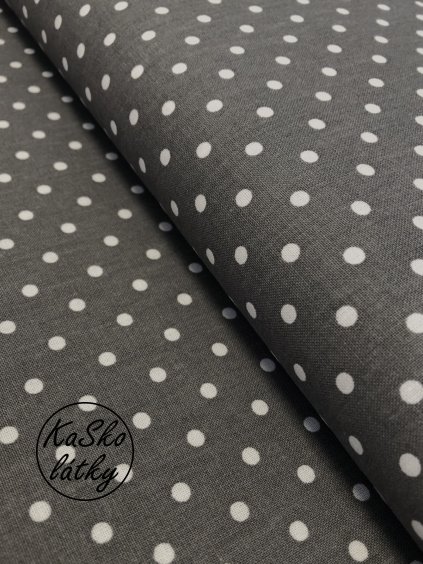 Bavlněná látka bílý puntík na tmavě šedé