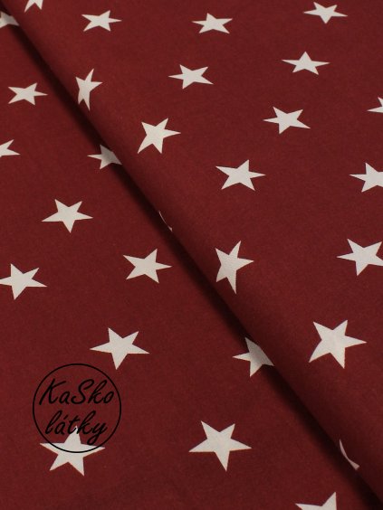 Bavlněná látka bílé hvězdy na vínové