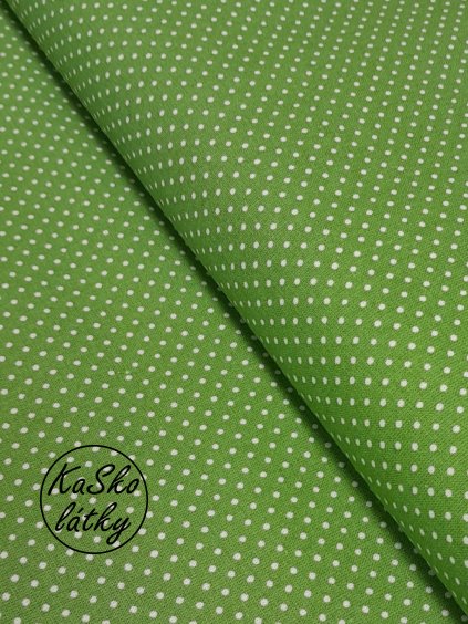 Bavlněná látka bílý puntík na zelené