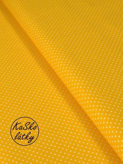 Bavlněná látka bílý puntík na tm. žluté
