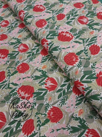 Bavlněná látka louka s květinami