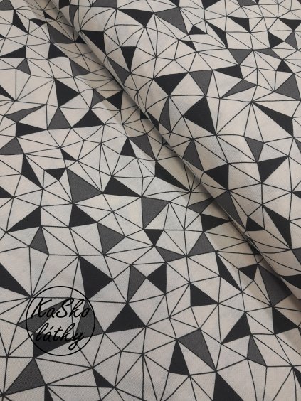 Bavlněná látka trojúhelníky na bílé