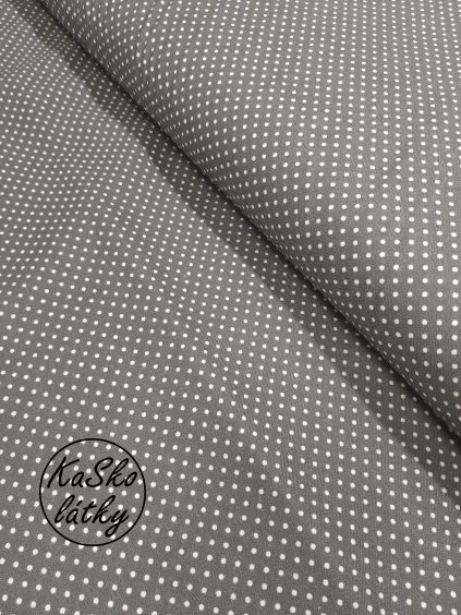 Bavlněná látka bílý puntík na tm. šedé