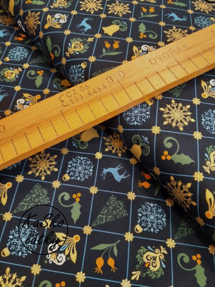 Bavlněná látka vánoční okénka na modré