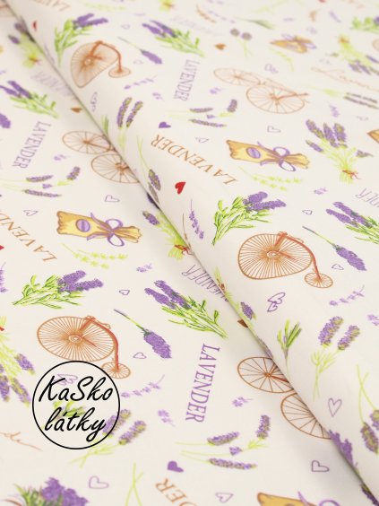 Bavlněná látka levandule a jízdní kola