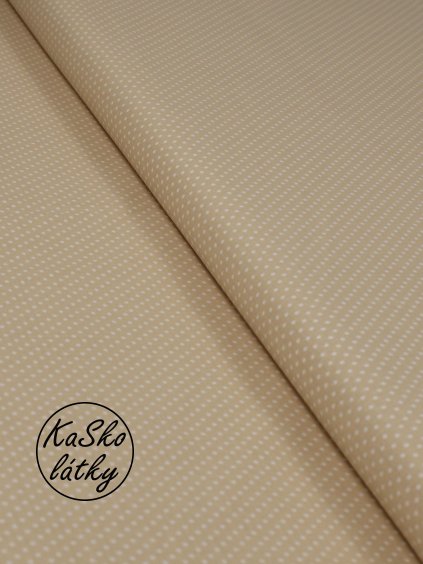 Bavlněná látka bílý puntík na béžové