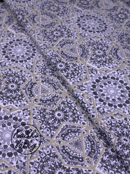 Bavlněná látka šedé mandaly