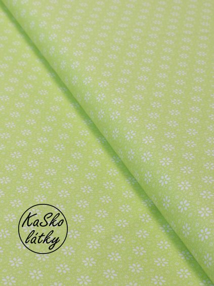 Bavlněná látka kvítky na světle zelené