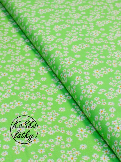Bavlněná látka sedmikrásky na zelené