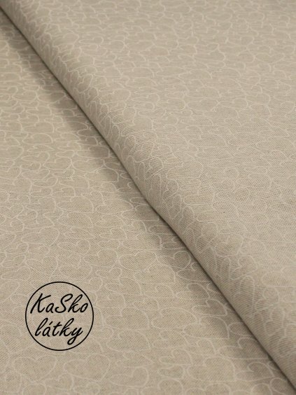 Režná látka bílá srdíčka