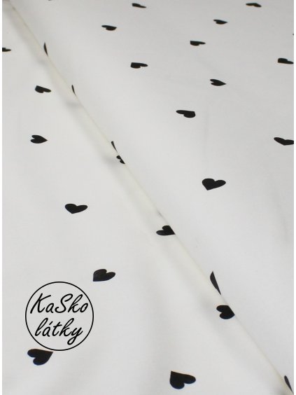 Bavlněná látka černá srdíčka