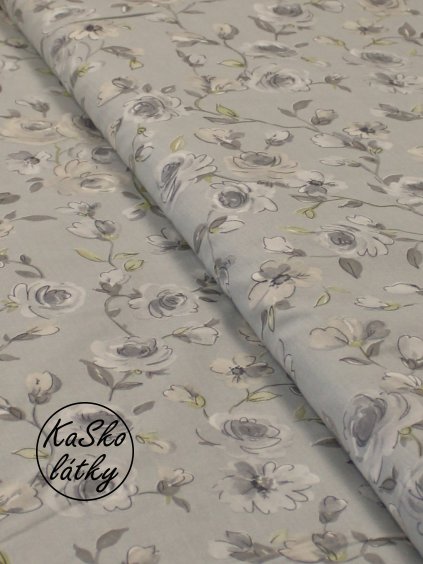 Bavlněná látka růže na šedé