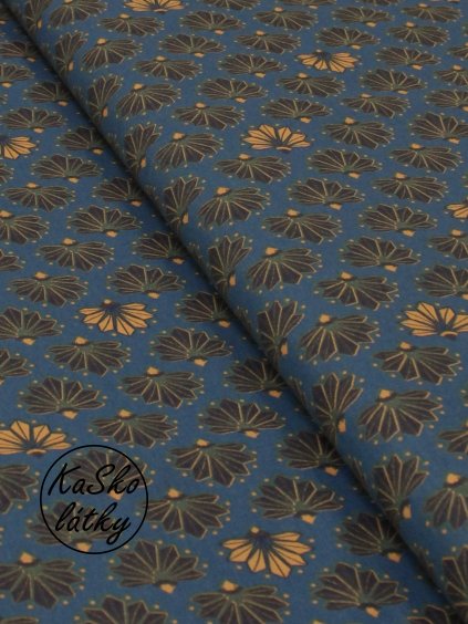 Bavlněná látka modré vějíře