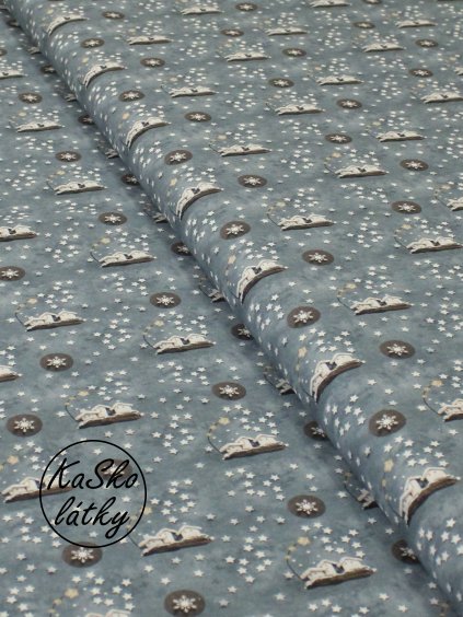 Bavlněná látka domky a hvězdy