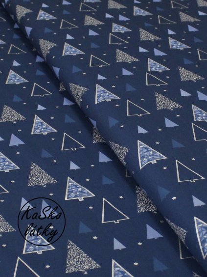 Bavlněná látka stříbrné stromky