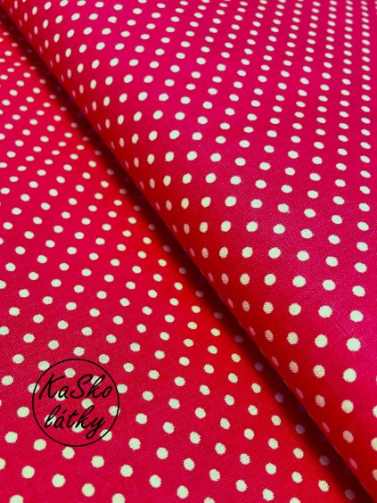 Bavlněná látka bílý puntík na červené