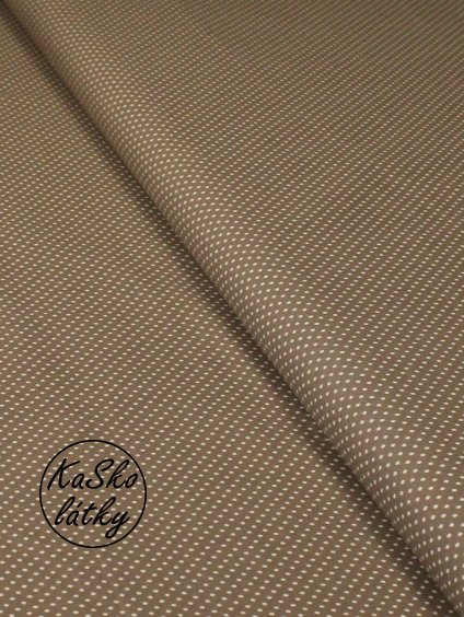 Bavlněná látka bílý puntík na sv. hnědé