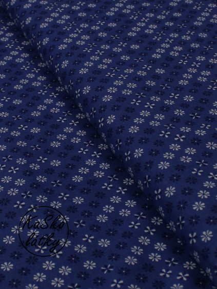 Bavlněná látka modré a bílé květy