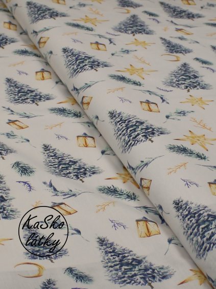 Bavlněná látka stromky a hvězdy
