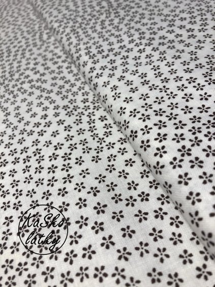 Bavlněná látka černé kvítky na bílé