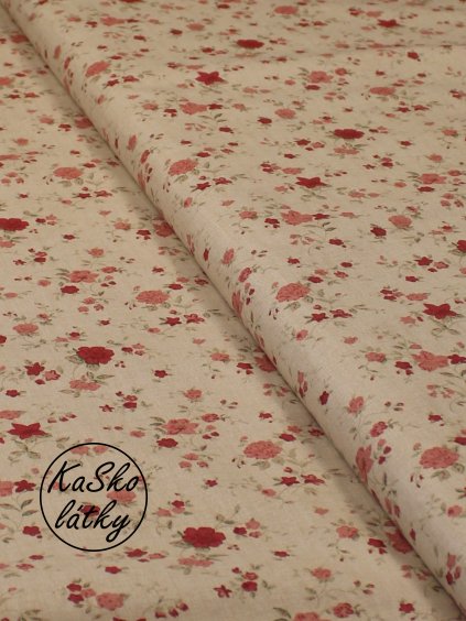 Bavlněná látka červené květy