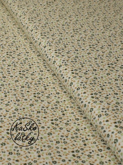 Bavlněná látka zeleno-okrové kytičky