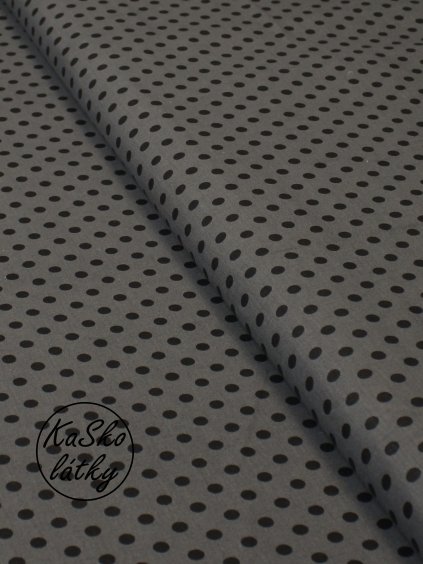 Bavlněná látka černý puntík na šedé