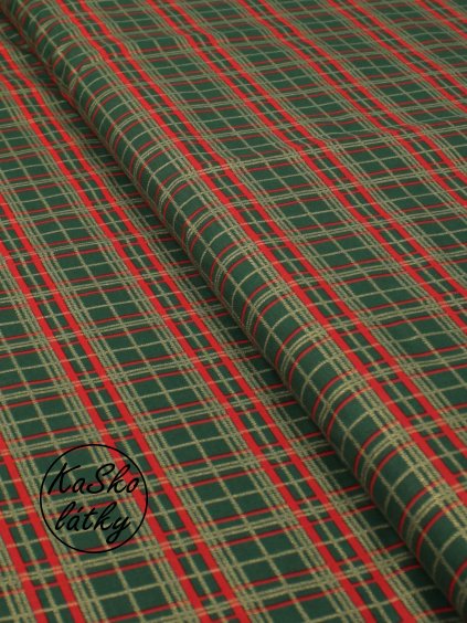 Bavlněná látka zeleno-zlaté káro