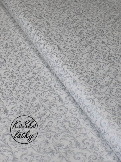 Bavlněná látka stříbrné kroucené větvičky