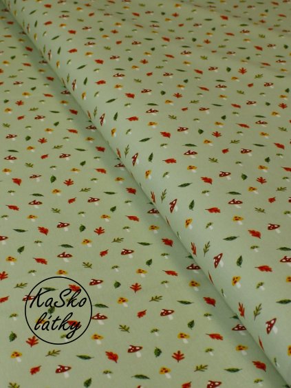 Bavlněná látka mochomůrky a lístky