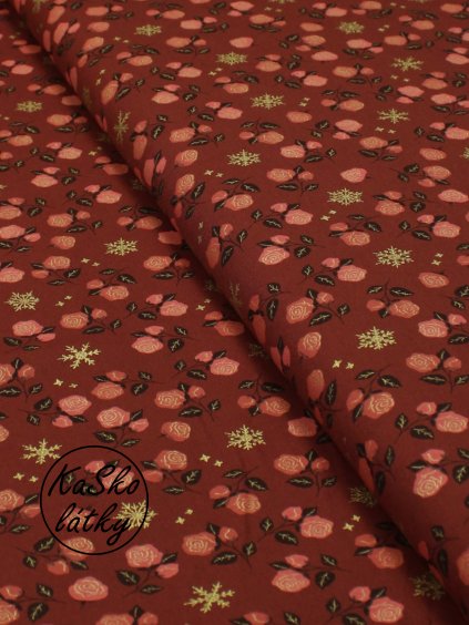 Bavlněná látka růžičky a vločky