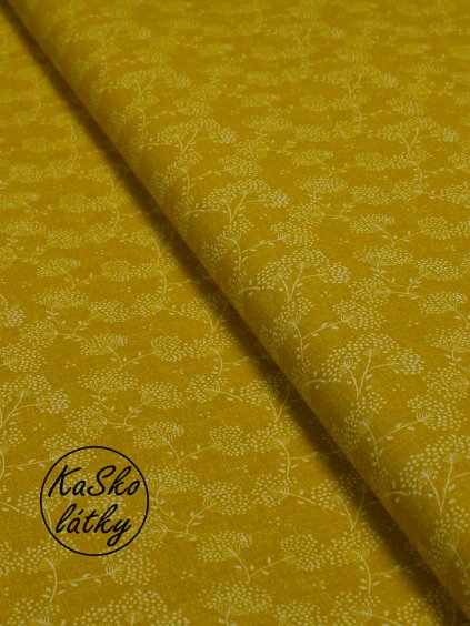 Bavlněná látka květy na stonky na hořčicové