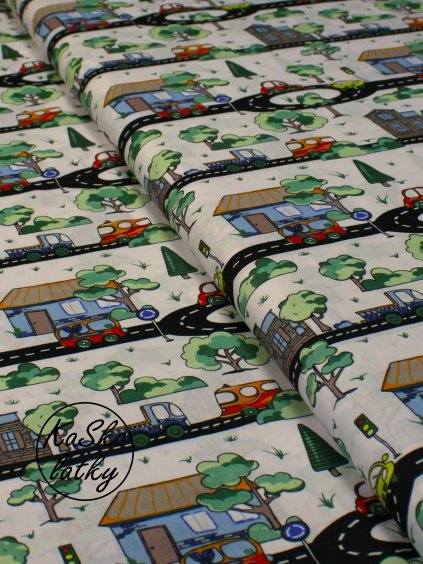 Bavlněná látka autíčka ve městě