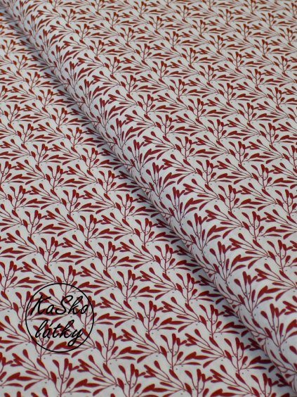 Bavlněná látka červené větvičky